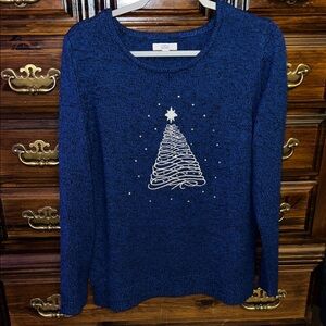 Blue Sweater with Christmas Tree Design